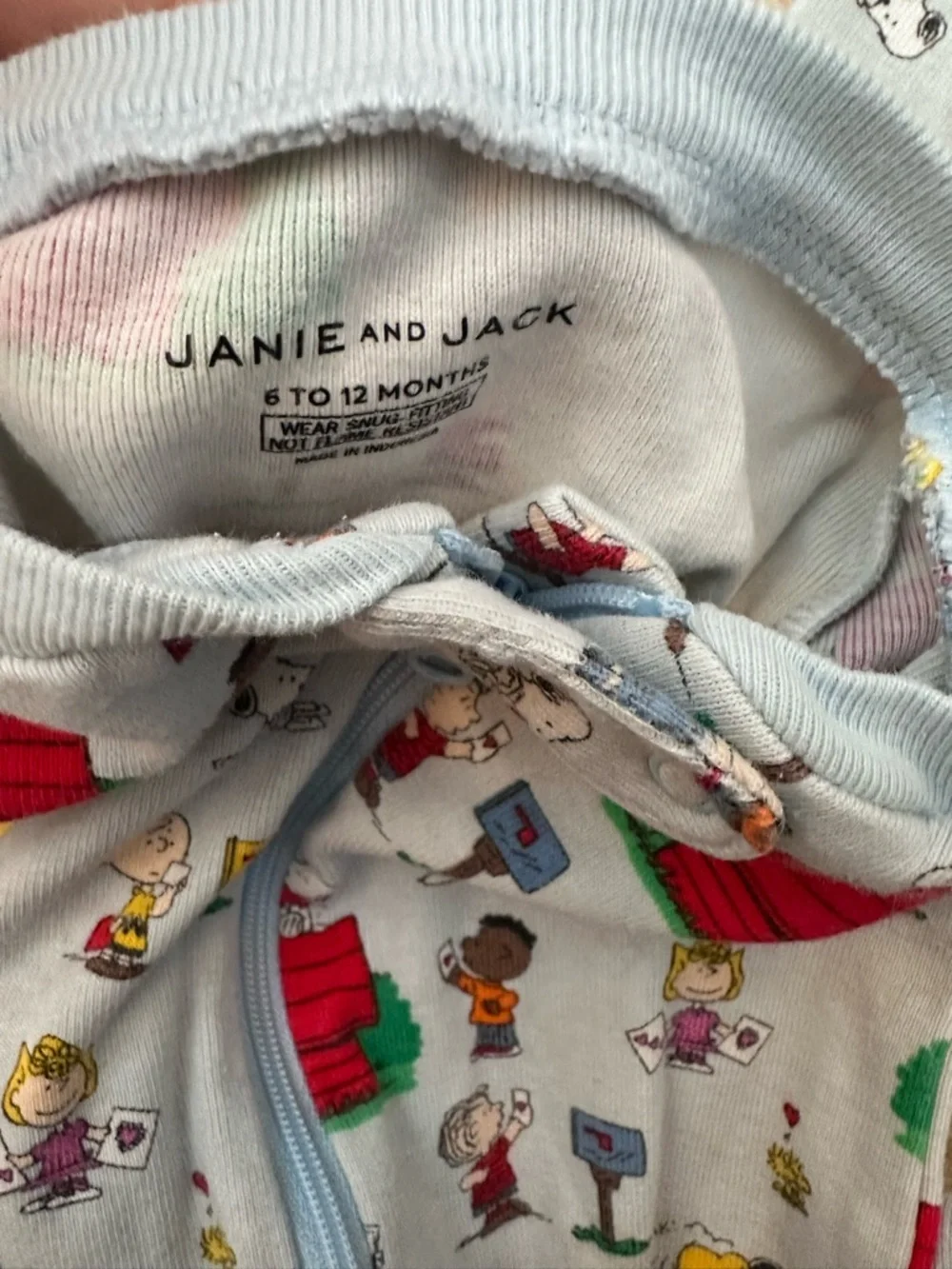 Janie and Jack Light Blue Peanuts Print Footed One-Piece